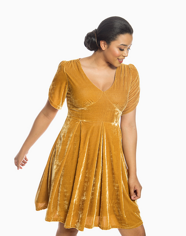 Lindy Bop Carole Mustard Yellow Velvet Vintage Retro Party Dress