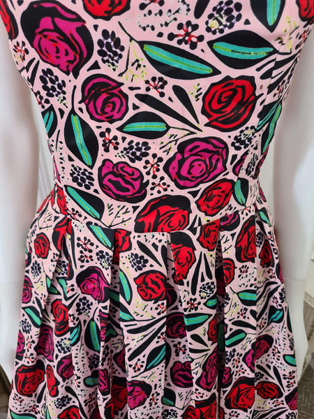 Lindy Bop 'Lana' Pink Spanish Rose 1950's Dress With Waist Belt - HerSecretCloset.co.uk