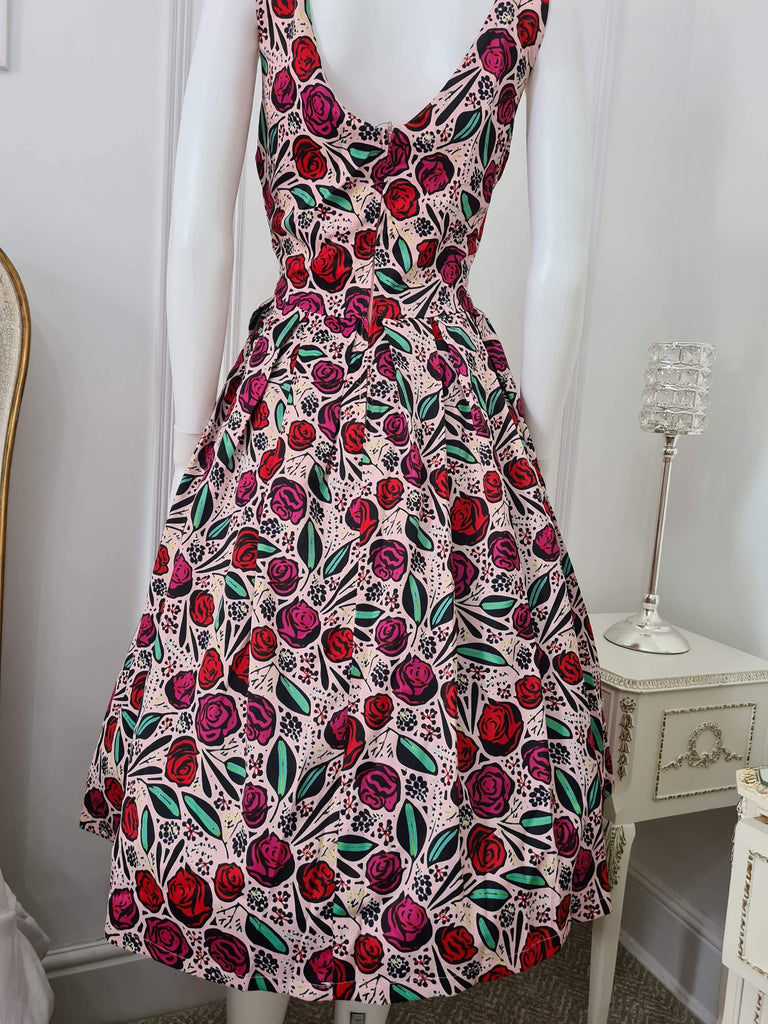 Lindy Bop Lana Pink Spanish Rose 1950 s Dress With Waist Belt HerSecretCloset