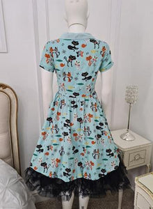 Lindy Bop Helena Green Cats Print Swing Dress - Rare - HerSecretCloset.co.uk