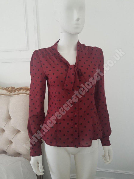 Lindy Bop Fallon Scarlet Polka Dot Red Blouse with Tie Neck - HerSecretCloset.co.uk