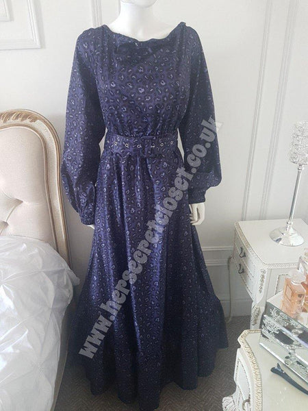 Lindy Bop Sydney Flowy Maxi Dress Navy Leopard - HerSecretCloset.co.uk