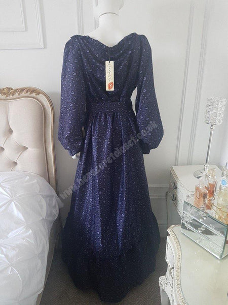 Lindy Bop Sydney Flowy Maxi Dress Navy Leopard - HerSecretCloset.co.uk