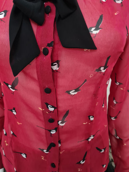 Lindy Bop Raspberry Magpie Blouse - HerSecretCloset.co.uk