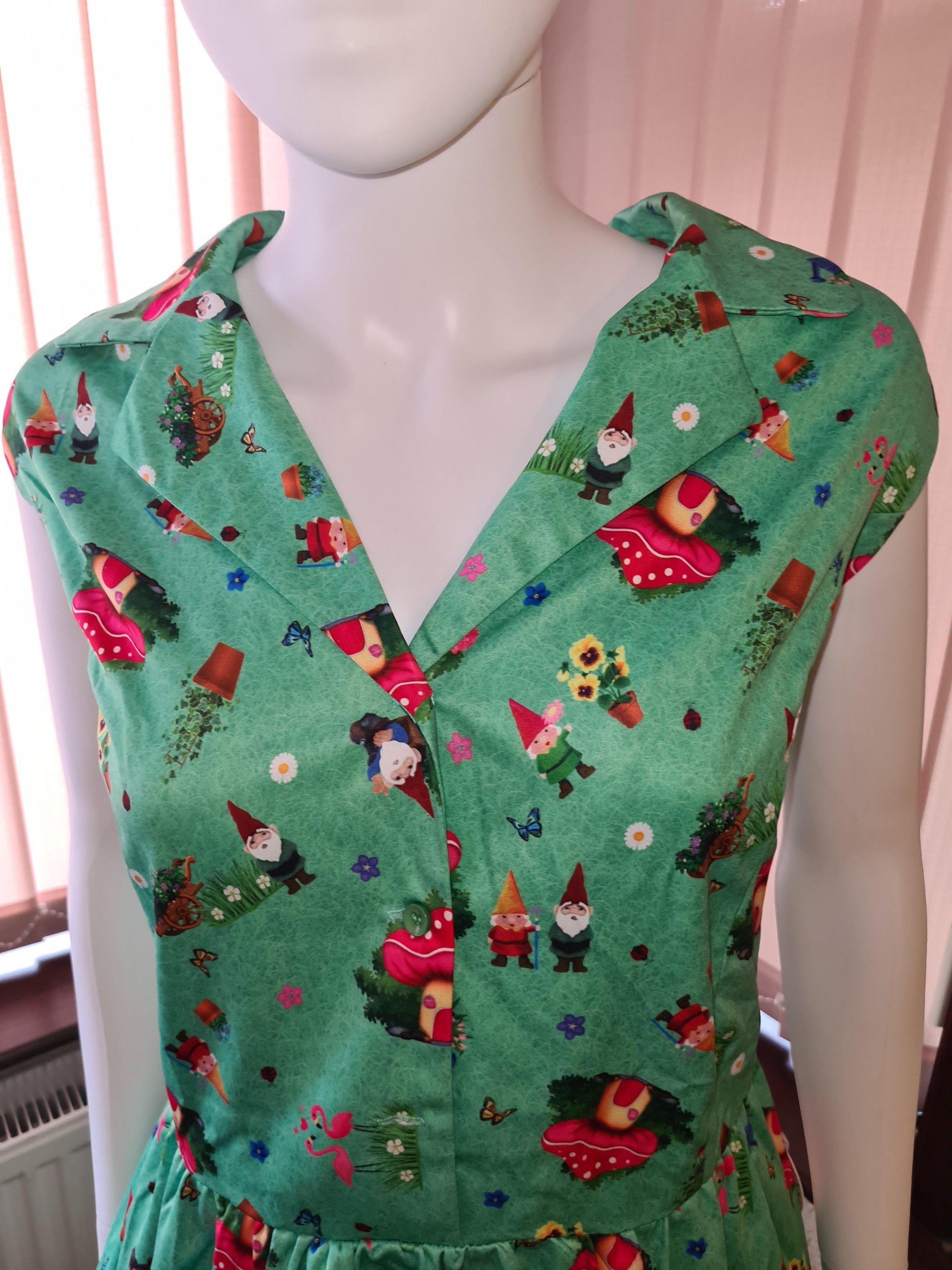 Lindy Bop Matilda Green Gnome Print Shirt Dress HerSecretCloset