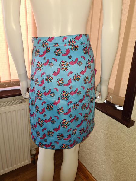 Lindy Bop Luna Blue Cube Vintage Retro Wiggle Skirt - HerSecretCloset.co.uk