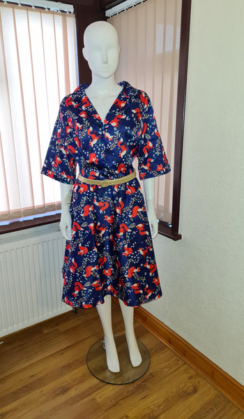 Lindy Bop Bletchley Indigo Foxprint Swing Dress - HerSecretCloset.co.uk