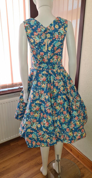 Lindy Bop Ophelia Sky Blue Floral Picnic Dress - HerSecretCloset.co.uk