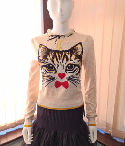 Lindy Bop Destiny Oatmeal Cute Cat Jumper - HerSecretCloset.co.uk