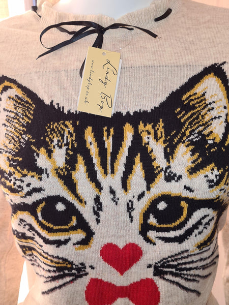 Lindy Bop Destiny Oatmeal Cute Cat Jumper - HerSecretCloset.co.uk