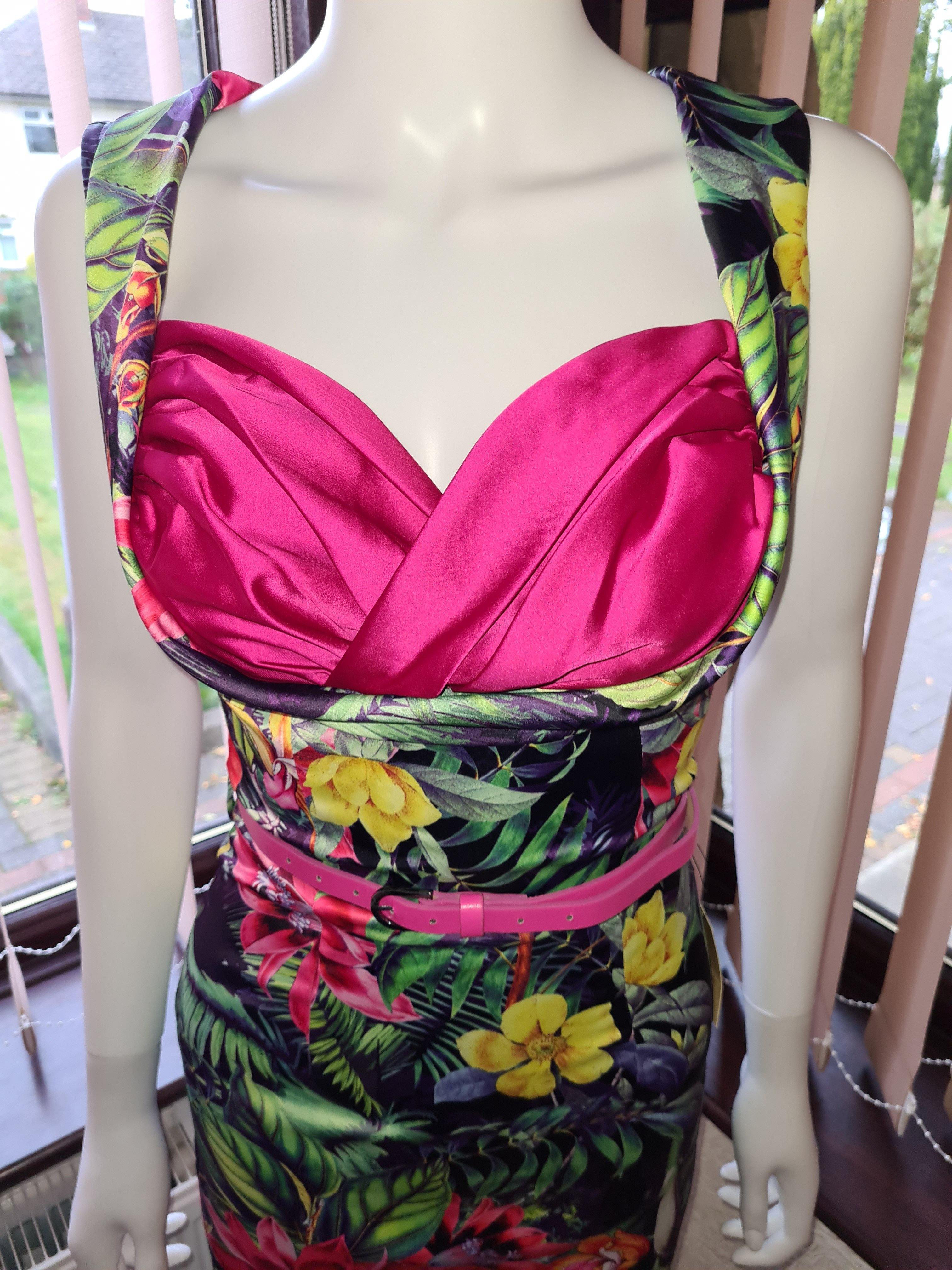 Lindy Bop Vanessa Pink Rainforest Wiggle Dress HerSecretCloset