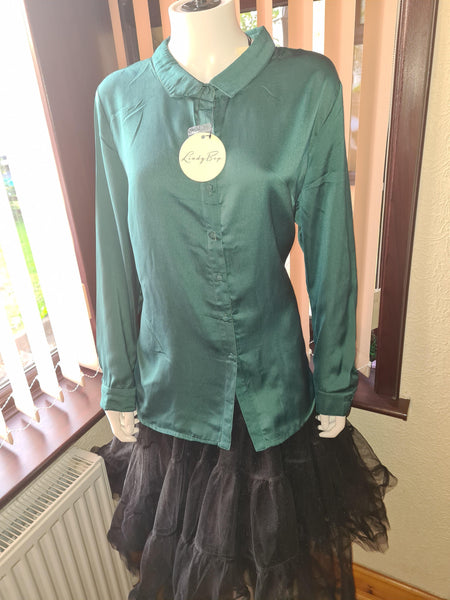 Lindy Bop Classic Vintage Inspired Emerald Blouse - HerSecretCloset.co.uk