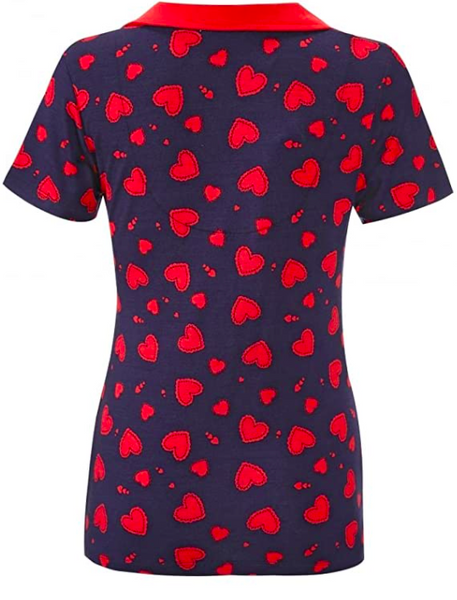 Lindy Bop Brie Navy Scallop Heart Print Jersey Top