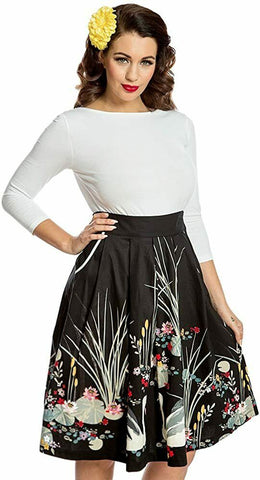 Lindy Bop Daniella' Black Swan Border Swing Skirt