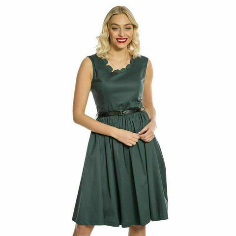 New Lindy Bop Daria Pine Green Vintage Pleated Dress