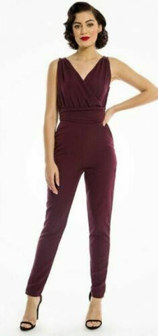 Lindy Bop Johanna Wine Plus Size Vintage Jumpsuit