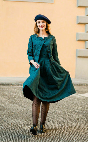 New Lindy Bop Marianne Jacquard Swing Dress Matching Jacket Emerald