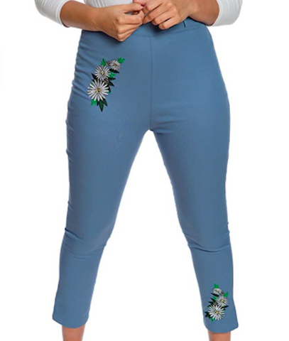 Lindy Bop 'Patricia' Blue Embroidered Cropped Capri Pants