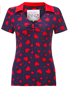 Lindy Bop Brie Navy Scallop Heart Print Jersey Top