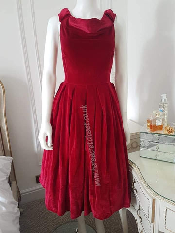 Lindy Bop Christie Red Velvet Swing Dress - HerSecretCloset.co.uk