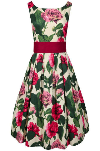 Lindy Bop Lana Burgundy Roses Swing Dress - HerSecretCloset.co.uk