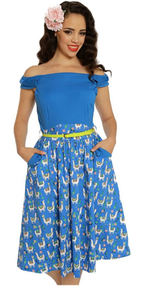 Lindy Bop Carla Blue Llama Dress - RARE - HerSecretCloset.co.uk