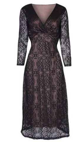 Lindy Bop 'Sabina' Vintage 1940's 1950's Style Black Long Sleeved Lace Wiggle Dress - HerSecretCloset.co.uk