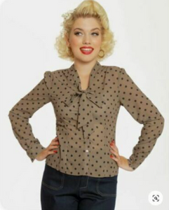 LINDY BOP Fallon Mocha Black Polka Dot Blouse