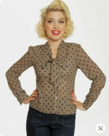 LINDY BOP Fallon Mocha Black Polka Dot Blouse