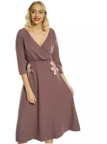 Lindy Bop Michelle Mauve Midi Dress - HerSecretCloset.co.uk