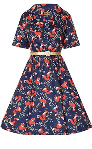 Lindy Bop Bletchley Indigo Foxprint Swing Dress - HerSecretCloset.co.uk