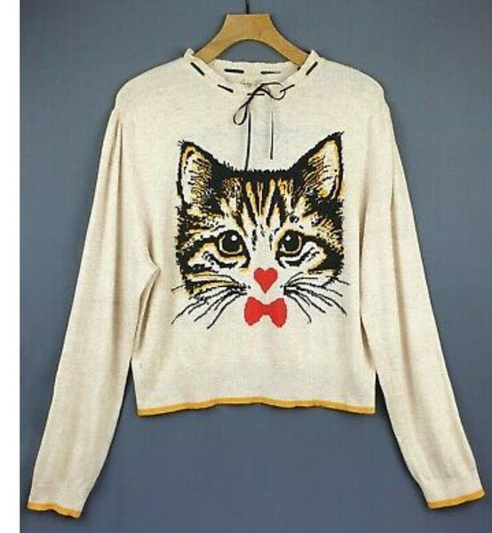 Lindy Bop Destiny Oatmeal Cute Cat Jumper - HerSecretCloset.co.uk