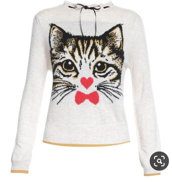 Lindy Bop Destiny Oatmeal Cute Cat Jumper - HerSecretCloset.co.uk