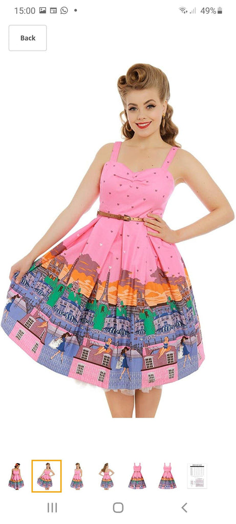 Lindy Bop Bernice Pink Paris Border Print Swing Dress HerSecretCloset