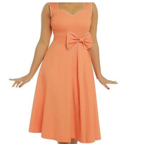 Lindy Bop Grace Tangerine Orange Holiday Classic 1950's Style Swing Dress - HerSecretCloset.co.uk