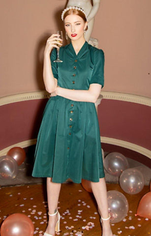 Lindy Bop 'Savannah' vintage inspired shirt dress with box pleated skirt section.  - HerSecretCloset.co.uk