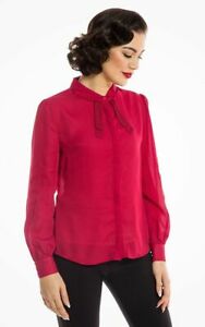 Lindy Bop Mima Tie Neck Blouse - Dark Red - 1950's Style