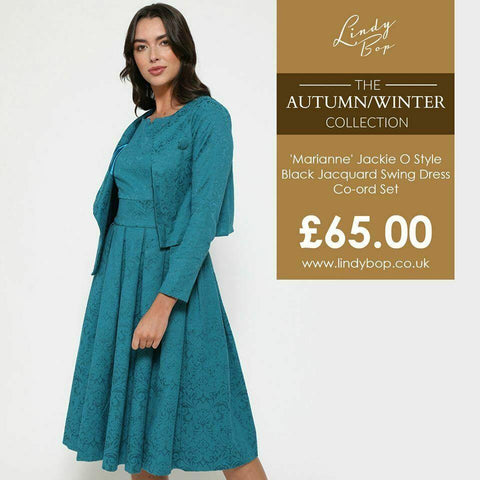 Lindy Bop Luxurious Eva Rae Teal Swing Dress and Jacket Twin Set - HerSecretCloset.co.uk